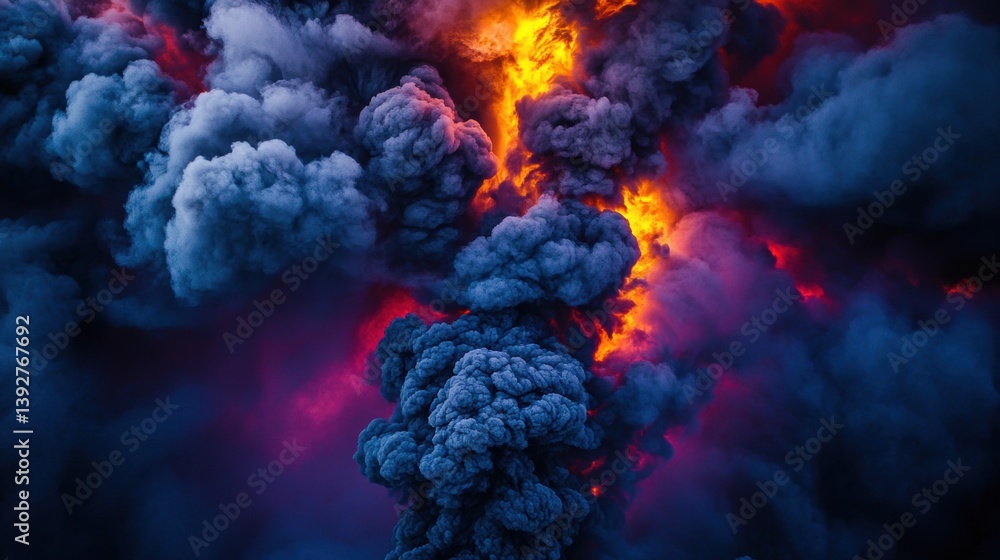 Dark smoke. Air pollution impact on environment.