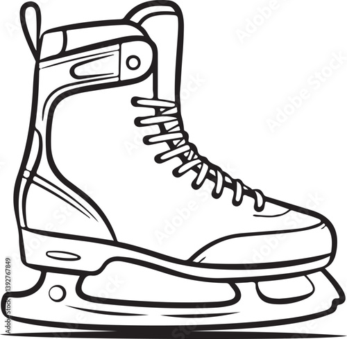 Minimalist black  line art of an ice skate boot with a blade