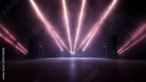 Obraz na płótnie A vibrant scene featuring powerful speakers and dynamic light beams, creating an energetic atmosphere ideal for a party or concert setting. w salonie