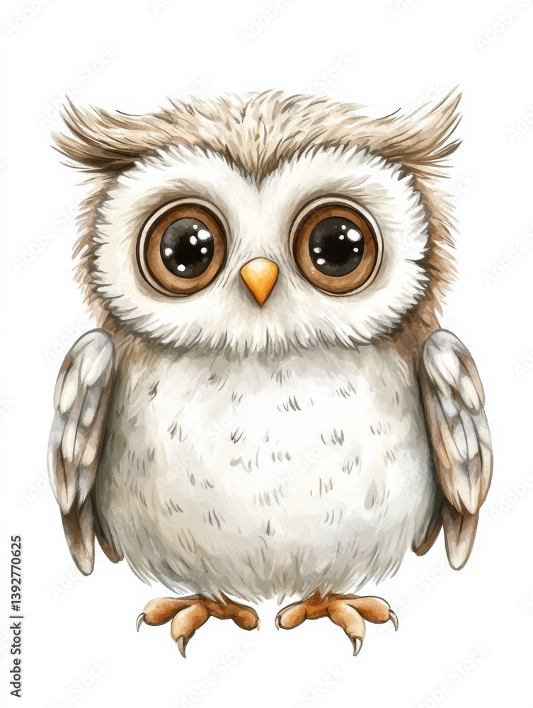 Obraz premium Cute owl with wings spread gracefully on soft white background showcasing detailed features and calm demeanor