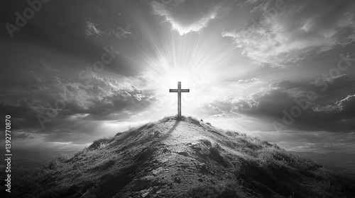 Christian cross on hill black and white religious faith hope spiritual jesus christ god christianity worship