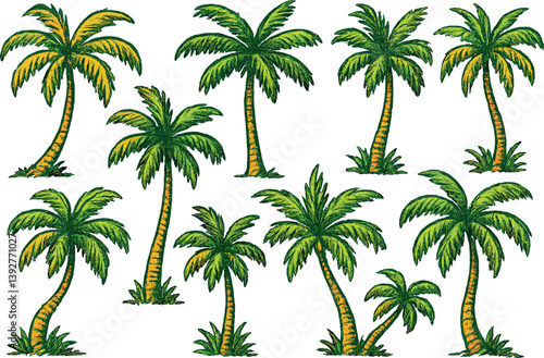 Tropical palm trees collection for paradise and vacation themes