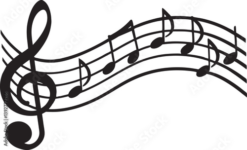 waves of musical notes and songs vector silhouette on white background