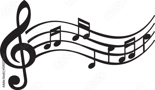 waves of musical notes and songs vector silhouette on white background