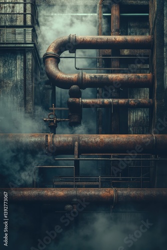 Obraz na płótnie Interior view of industrial factory plant with smoke steam w salonie
