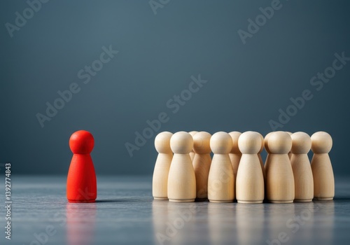 Wallpaper Mural Red wooden figure isolated from group of natural figures on gray-blue background symbolizing social bias and discrimination Torontodigital.ca