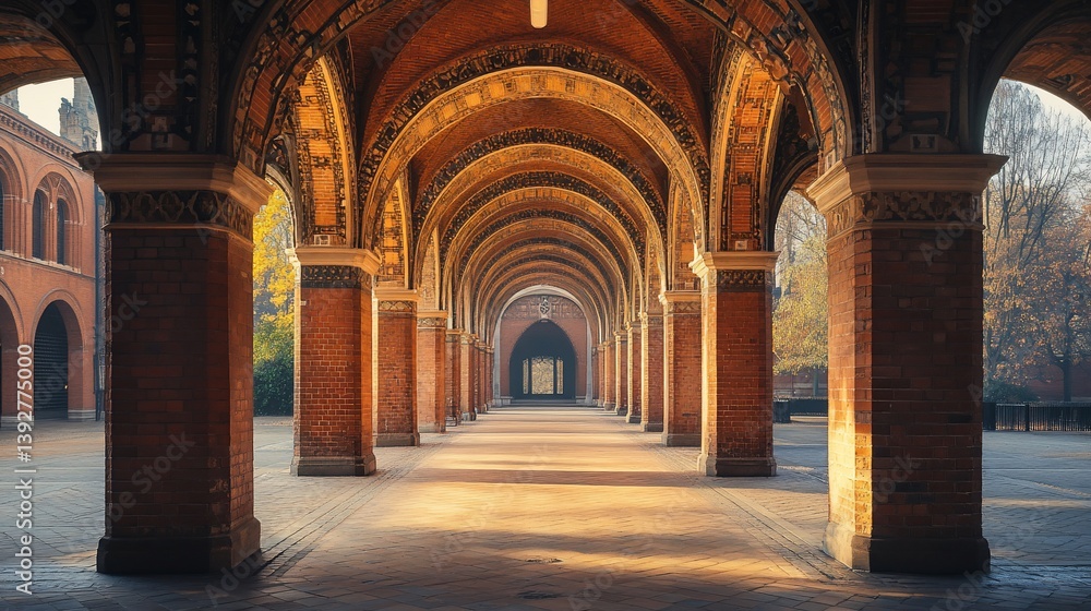Architectural Grandeur: A Symmetrical Arched Pathway in a Historic Building