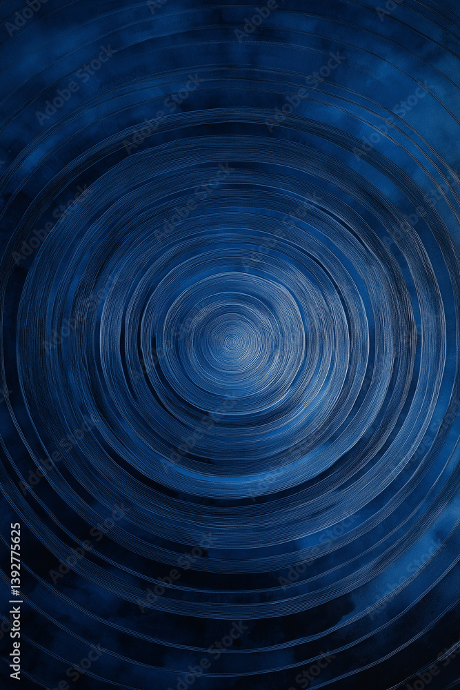 Obraz premium deep ultramarine abstract artwork featuring concentric circular patterns that create a wave-like gradation effect.