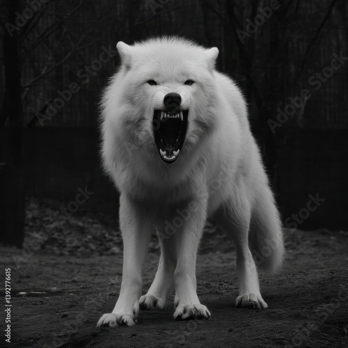 Majestic Dire Wolf Howling in the Dark Forest at Night