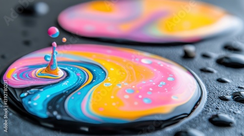 A single liquid drop captured in mid-air creating a stunning visual effect against a dark background with motion