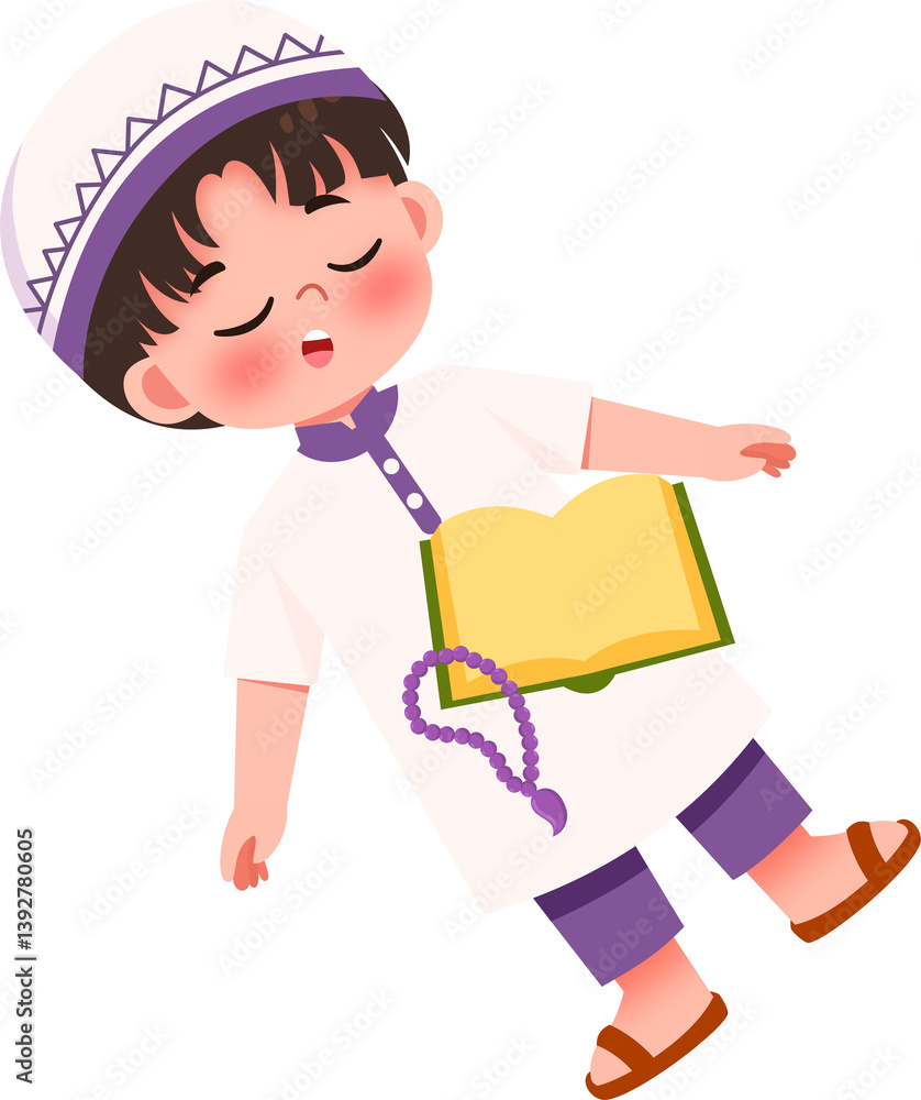 Sleeping Boy in Traditional Clothing with Book and Prayer Beads Sleeping Boy in Traditional Clothing with Book and Prayer Beads