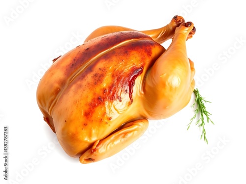 Whole Roasted Chicken Isolated on White Background – Juicy Baked Poultry for Recipes and Food Blogs