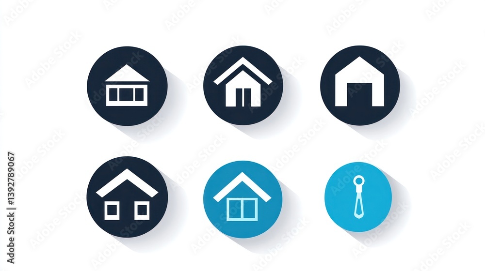 Different House Icons In Varied Shapes And Colors On White Background Different House Icons In Varied Shapes And Colors On White Background