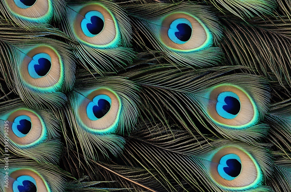 Obraz premium Beautiful peacock feather seamless pattern wallpaper