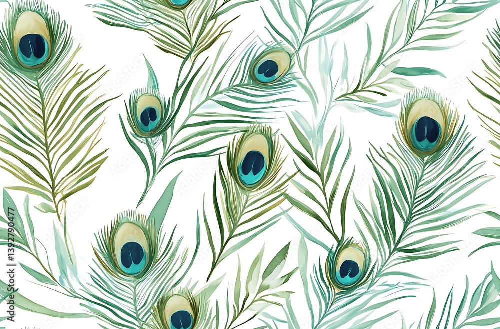 Obraz premium Beautiful peacock feather seamless pattern wallpaper