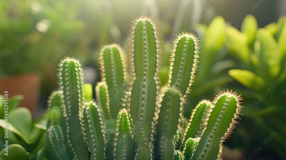 Succulent Cactus in the Sun: Close-up captures a cluster of vibrant cactus plants in a sunny setting. The sharp spikes and intricate patterns are emphasized in the sunlight. Succulent Cactus in the Sun: Close-up captures a cluster of vibrant cactus plants in a sunny setting. The sharp spikes and intricate patterns are emphasized in the sunlight.