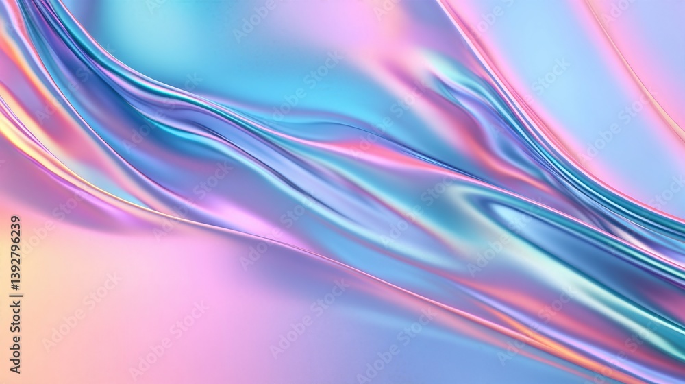 Fototapeta premium Elegant Iridescent Abstract: This image showcases a mesmerizing display of fluid, iridescent colors. The smooth, flowing forms create a dynamic and visually appealing composition. 