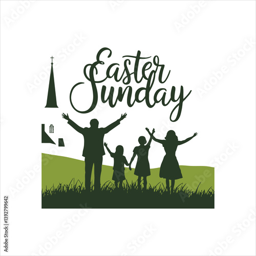 easter sunday silhouette vector art illustration