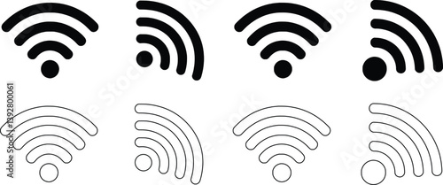 Collection Of Wifi Signal Icons Representing Wireless Network Connectivity Options