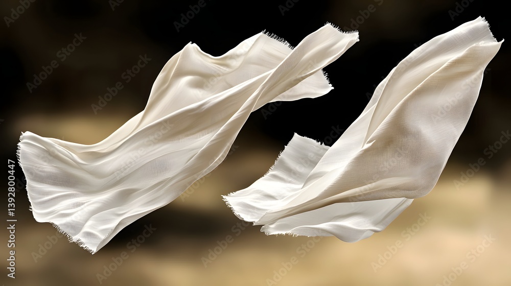 Fototapeta premium Delicate White Fabrics Flowing Gracefully in the Air Against a Soft Natural Background