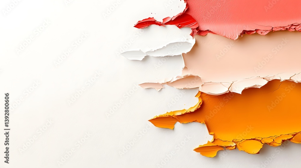 Peeling Layers of Colorful Paint Revealing Abstract Texture on a Smooth White Background Peeling Layers of Colorful Paint Revealing Abstract Texture on a Smooth White Background