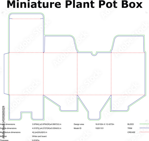 Miniature Plant Pot Box Design Template Foldable, Printable, Packaging