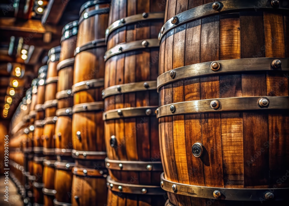 Intriguing Texture of Dark Beer Barrels in a Dublin Brewery A CloseUp Macro Photography Study