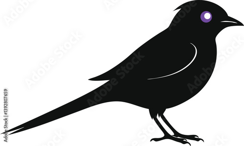 Beautiful bird opal flycatcher silhouette black color vector illustration 
