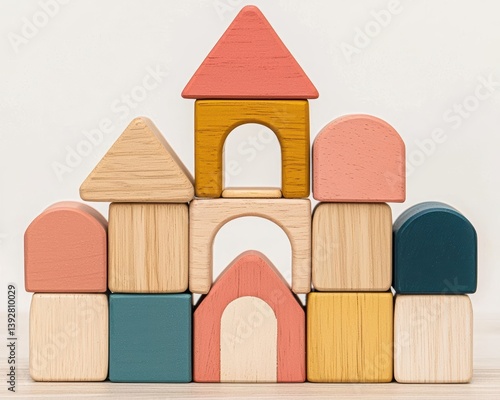 Modular wooden construction puzzle with interlocking building blocks for customizable creations