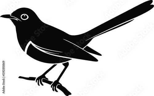  Beautiful bird opal flycatcher sitting forward on the branch silhouette black color vector illustration