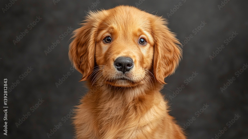 Adorable Golden Retriever Puppy Portrait Against Dark Background A Sweet Dog Adorable Golden Retriever Puppy Portrait Against Dark Background A Sweet Dog