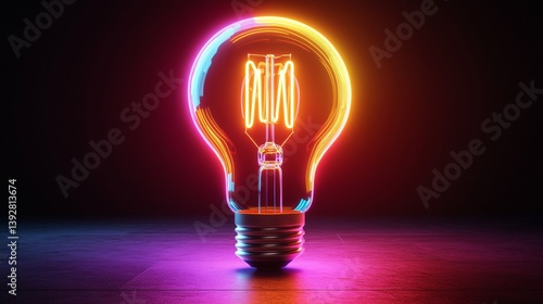 Glowing Light Bulb Neon Colors Illuminated Ideas