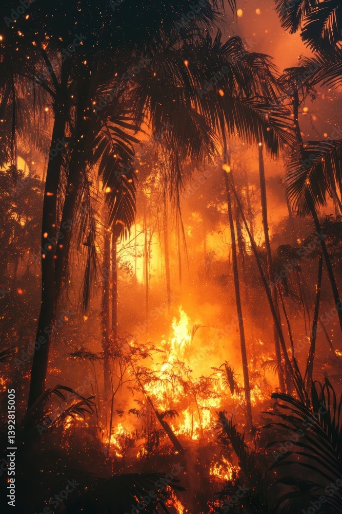 Burning forest. Devastating wild fire.