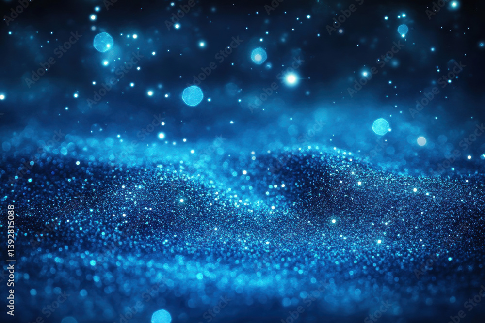 Blue glitter background with silver star ornaments, creating a festive and sparkling holiday atmosphere. Blue glitter background with silver star ornaments, creating a festive and sparkling holiday atmosphere.