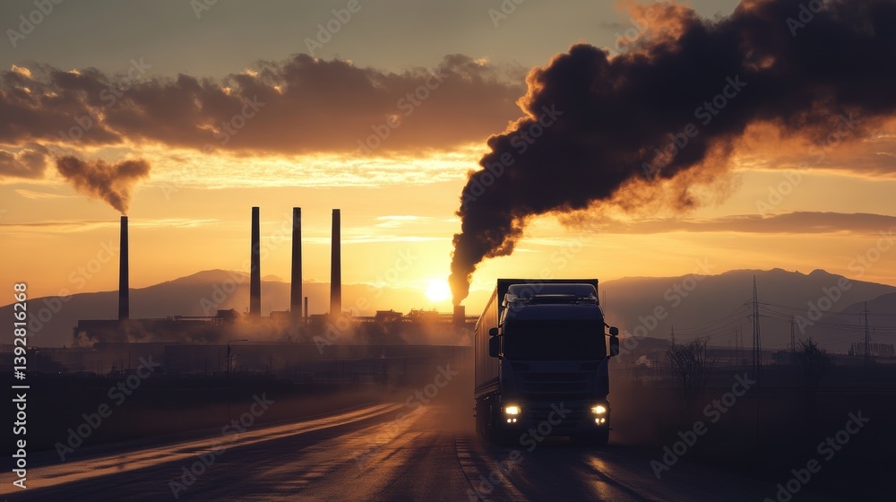 Air pollution caused by truck waste gas.
