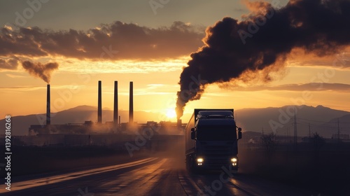 Obraz na płótnie Air pollution caused by truck waste gas. w salonie