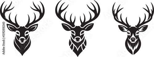 Vector illustration of a deer head with large antlers, perfect for tattoo or logo design