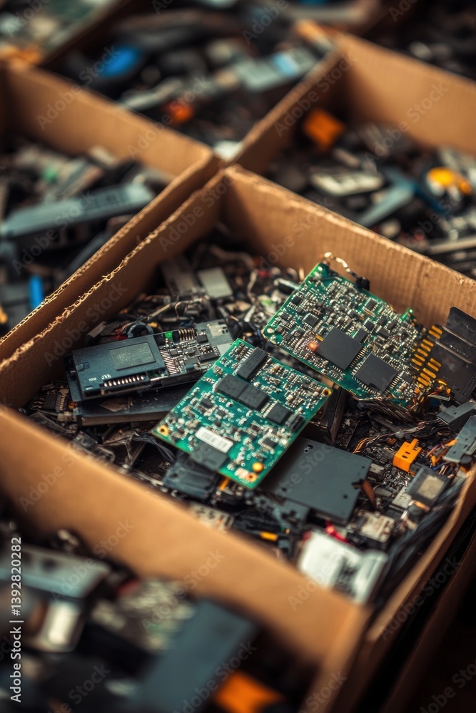 Electronic waste closeup view.