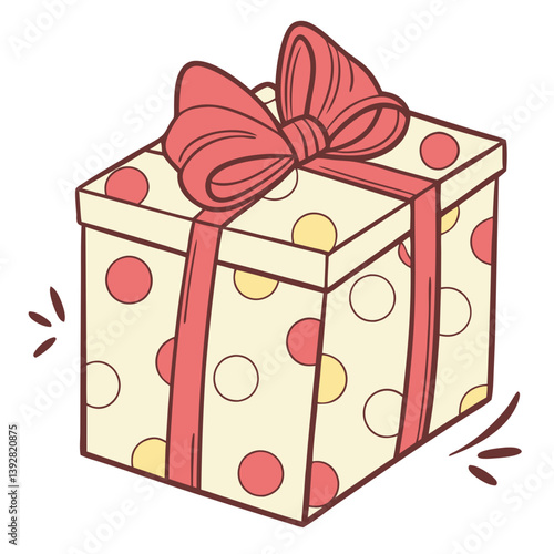 This charming gift box features a fun design with colorful polka dots and a large bow on top. It is ideal for wrapping presents for birthdays, holidays, or special events to bring joy