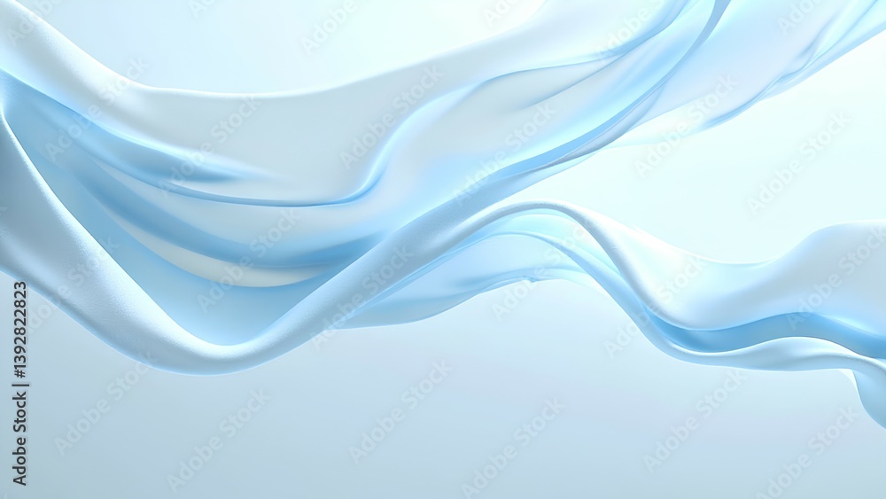 Naklejka premium Soft, flowing fabric waves in serene shades of blue create a tranquil and elegant atmosphere.