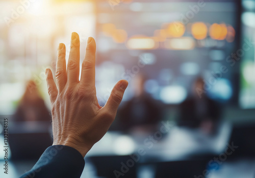 Person Raising Hand at Tech Conference