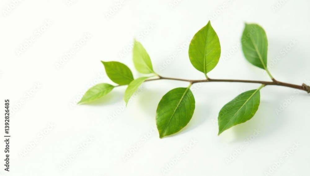 Fototapeta premium Single branch with leaves on white background, branches, white