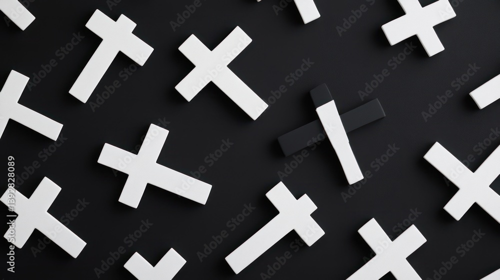Obraz premium Black and white crosses on dark background.