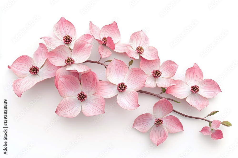 3D illustration of a dogwood blossom isolated on a white background with delicate petals and central cluster in realistic detail 3D illustration of a dogwood blossom isolated on a white background with delicate petals and central cluster in realistic detail