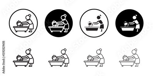 Mother washing baby in bath tub icon vector logo set collection for web app ui