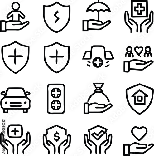 Insurance Icon Pack Vector | Protection, Policy & Coverage Line Icons
