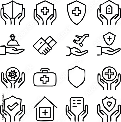 Insurance Icon Pack Vector | Protection, Policy & Coverage Line Icons