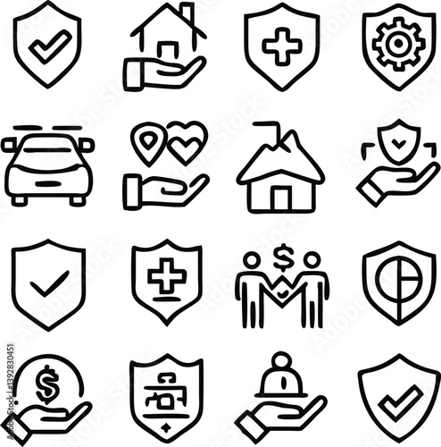Insurance Icon Pack Vector | Protection, Policy & Coverage Line Icons