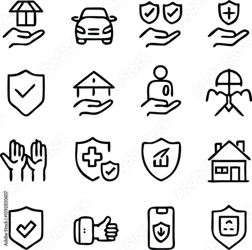 Insurance Icon Pack Vector | Protection, Policy & Coverage Line Icons