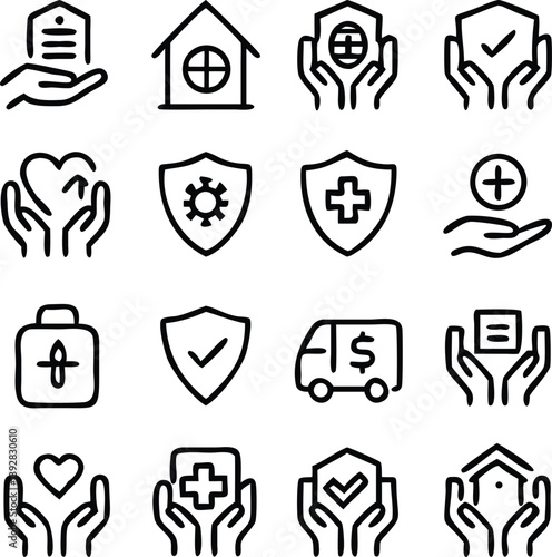 Insurance Icon Pack Vector | Protection, Policy & Coverage Line Icons